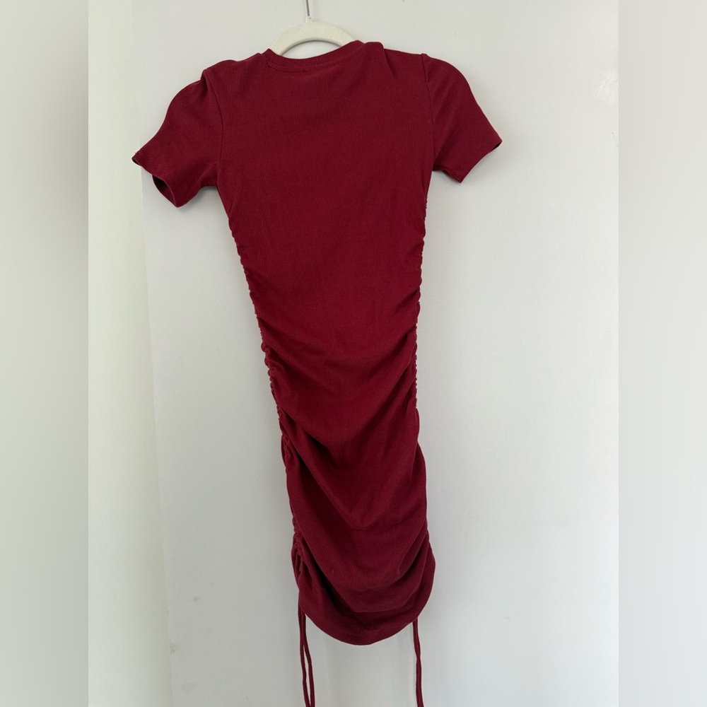 Zara Red Ribbed Ruched Mini Dress - Picture 4 of 5